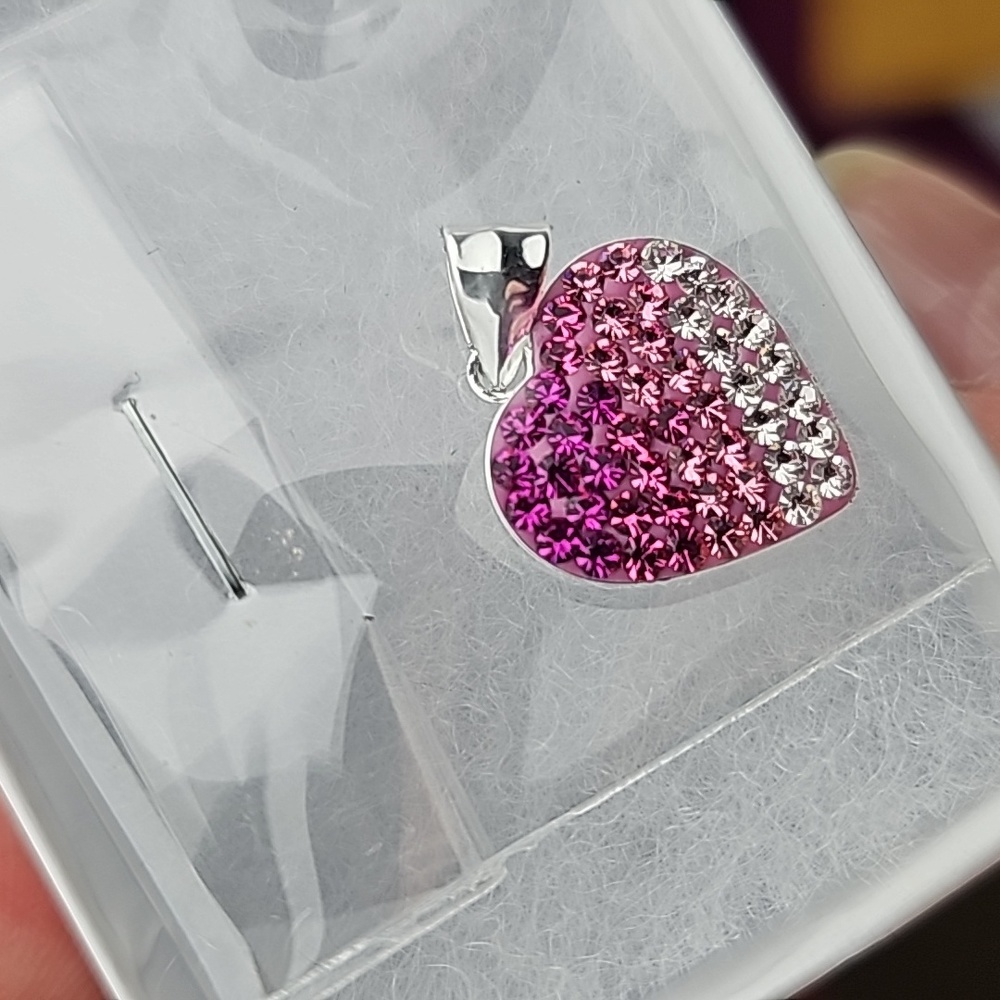 Pink rhinestones crystals enamel 925 Sterling Silver pendant